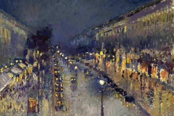 Camille Pissarro: The Boulevard Montmartre At Night by Camille Pissarro