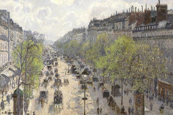 Villages & Towns: Boulevard Montmartre, Spring by Camille Pissarro