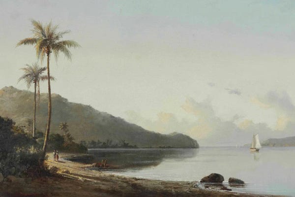 Tropical Beaches: Cove With Sailboat (1856) by Camille Pissarro