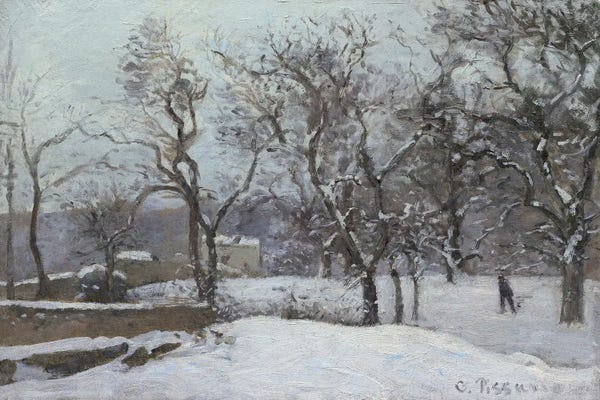 Fine Art Print: Grounds Of The Château Du Pont Under Snow, Louveciennes by Camille Pissarro