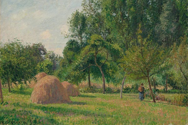 Camille Pissarro: Haystacks, Morning, Eragny by Camille Pissarro