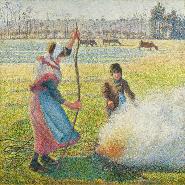 Camille Pissarro: Hoarfrost, Peasant Girl Making A Fire By Camille Pissarro by Camille Pissarro