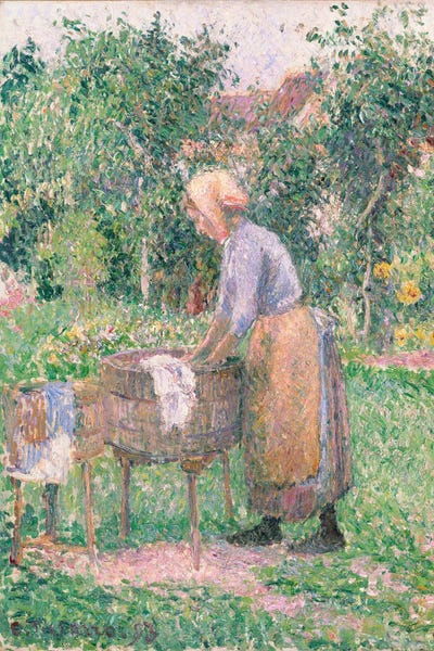 Camille Pissarro: A Washerwoman At Eragny by Camille Pissarro