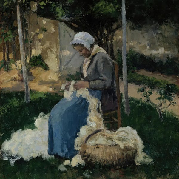 Camille Pissarro: Peasant Woman Carding Wool, 1875 by Camille Pissarro