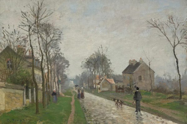 Camille Pissarro: Route De Versailles, Louveciennes, Rain Effect, 1870 by Camille Pissarro