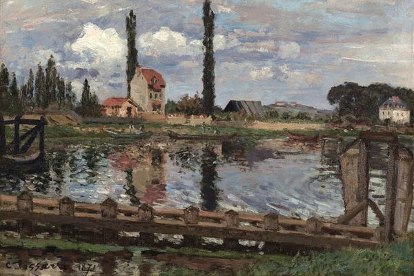 Camille Pissarro: On The Banks Of The Seine In Port Marly (1871) by Camille Pissarro
