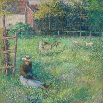 Seated Peasant Woman With Goats by Camille Pissarro canvas print