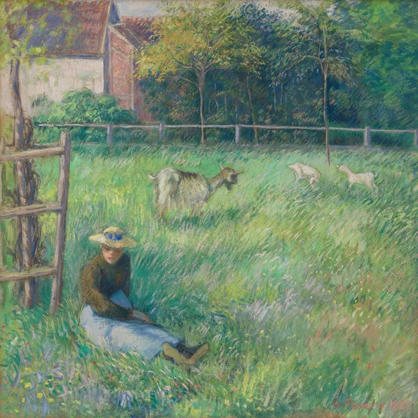 Camille Pissarro: Seated Peasant Woman With Goats by Camille Pissarro
