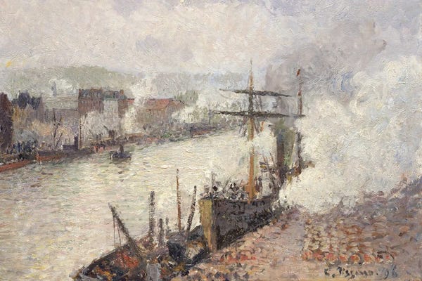 Camille Pissarro: Steamboats In The Port Of Rouen by Camille Pissarro