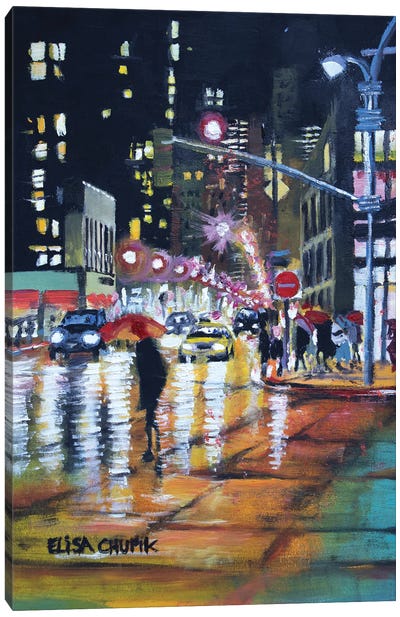 Reflections In New York Canvas Art Print - Rain Art