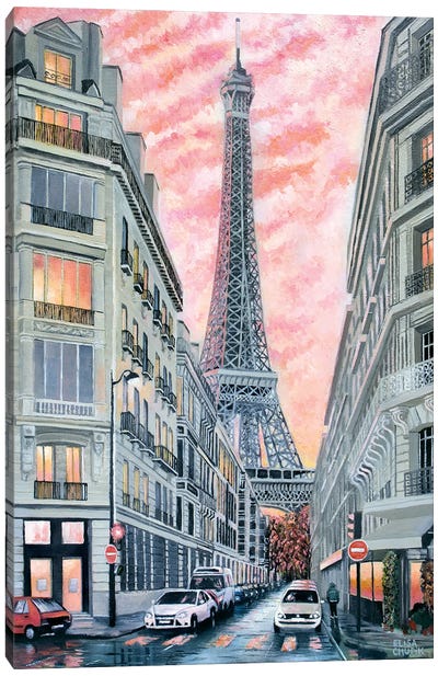 Sunset In Paris After Rain Canvas Art Print - Elisa Chupik