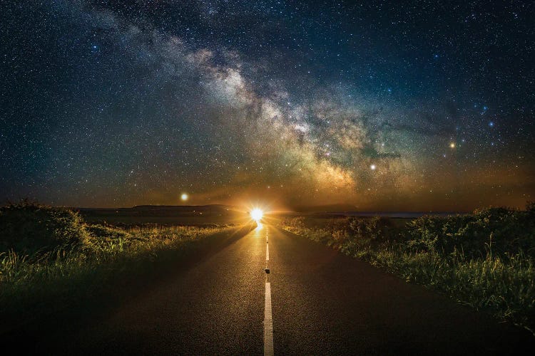 The Light Of Life - The Milky Way Above A Straight Road