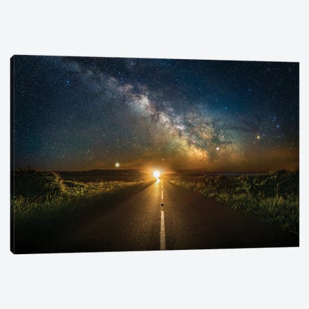 The Light Of Life - The Milky Way Above A Straight Road Canvas Print #CPW27} by Chad Powell Canvas Wall Art