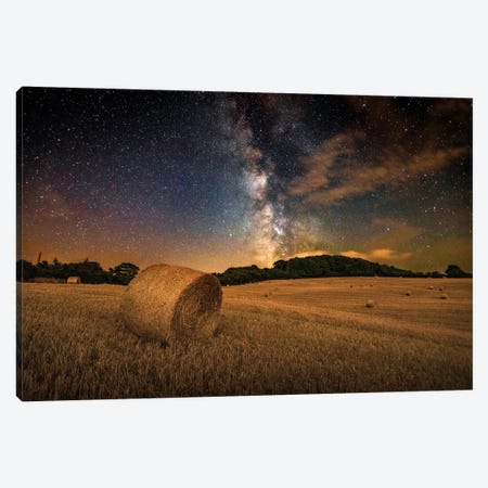 The Milky Way Above A Field Of Hay Bales Canvas Print #CPW38} by Chad Powell Canvas Artwork