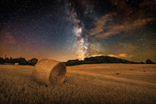 Chad Powell: The Milky Way Above A Field Of Hay Bales by Chad Powell