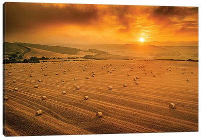 Hay Bale Sunset Canvas Art Print - Fine Art Photography