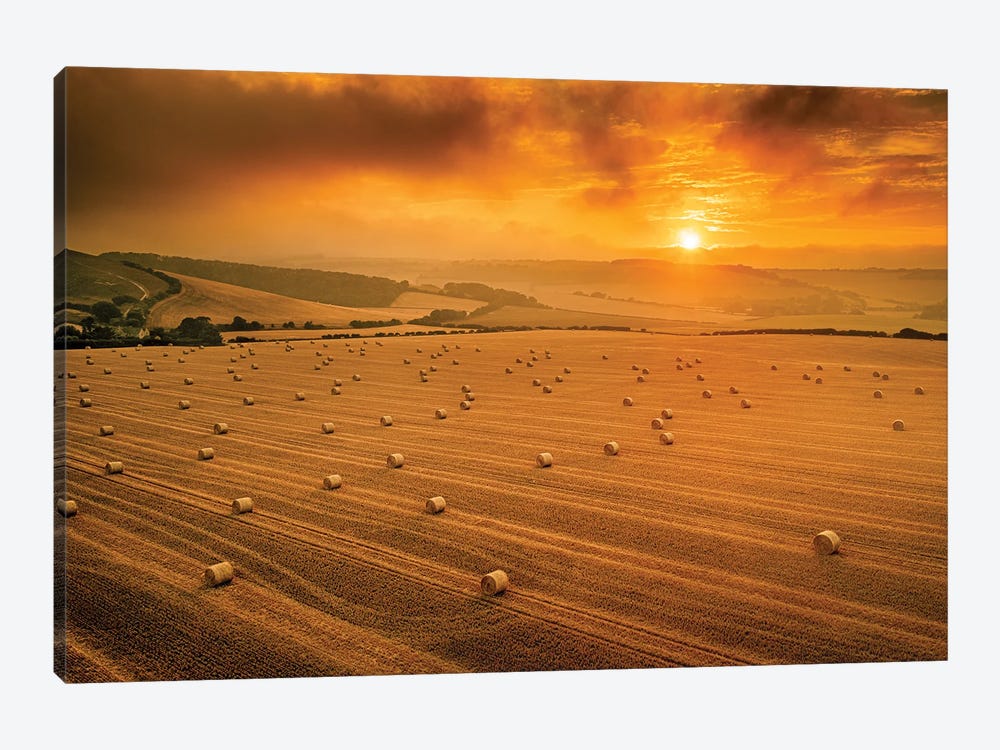 Hay Bale Sunset by Chad Powell 1-piece Canvas Art Print