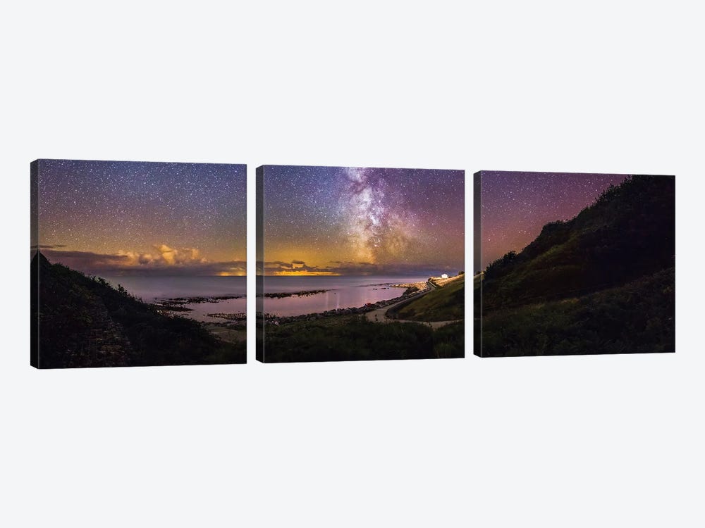 Lights Of Cherbourg And The Milky Way by Chad Powell 3-piece Canvas Wall Art