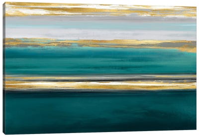 Parallel Lines On Teal Canvas Art Print - Gold & Teal Art