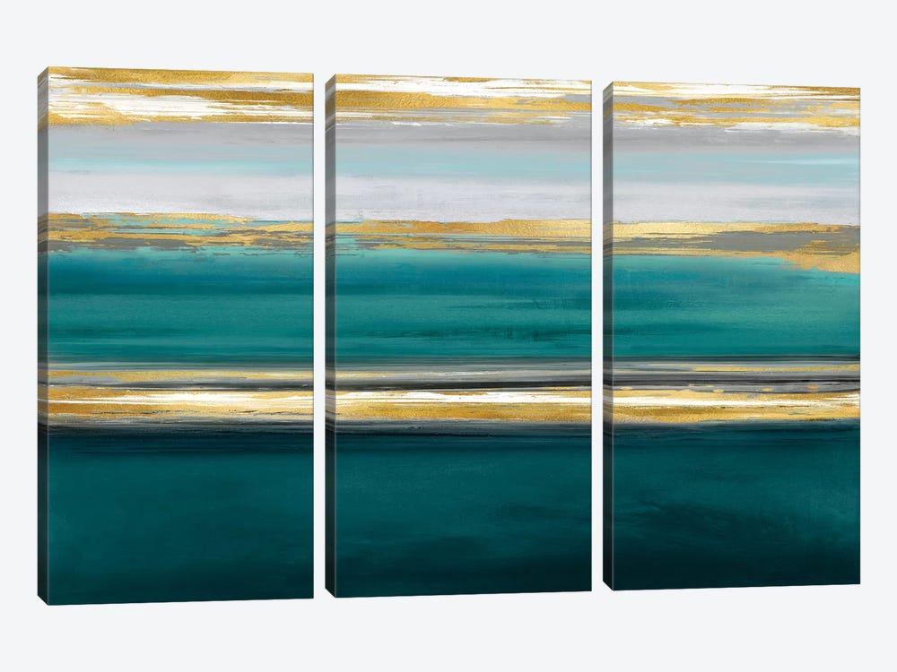 Parallel Lines On Teal by Allie Corbin 3-piece Art Print