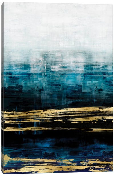 Aqua Reflections With Gold Canvas Art Print - Large Abstract Art
