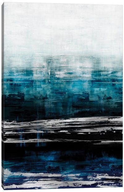Aqua Reflections With Silver Canvas Art Print - Teal Abstract Art
