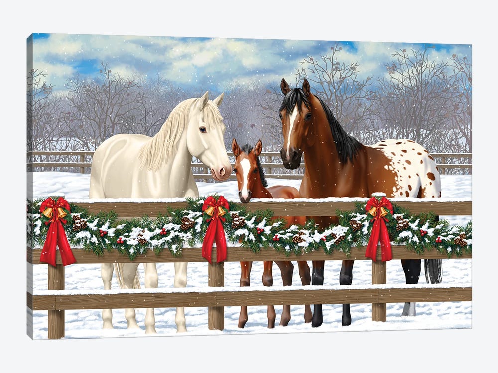 Horse Family-White Christmas by Crista Forest 1-piece Canvas Print