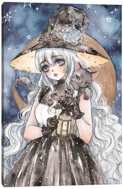 Starry Witch Canvas Art Print - Witch Art