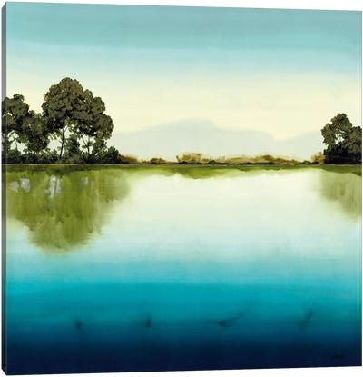 Azure Lake Canvas Art Print - Blue & Green Art