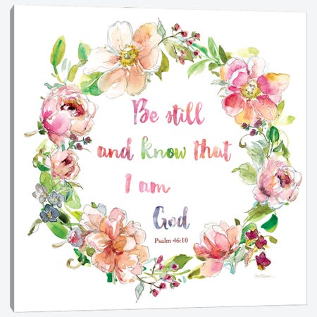 Floral Scripture Wreath I Canvas Print #CRO1004} by Carol Robinson Canvas Art Print