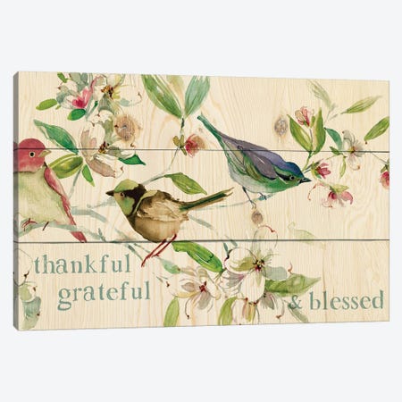 Grateful Thankful Blessed Birds Canvas Print #CRO1017} by Carol Robinson Canvas Wall Art