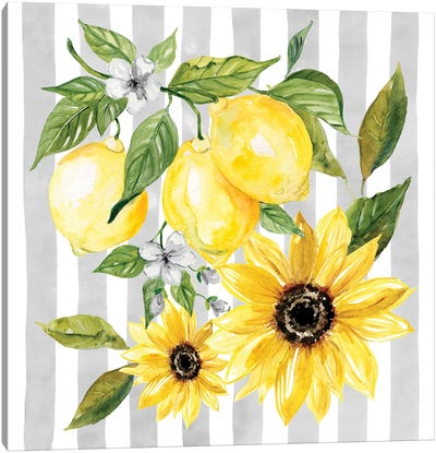 Lemons and Sunflowers II Canvas Art Print - French Country Décor