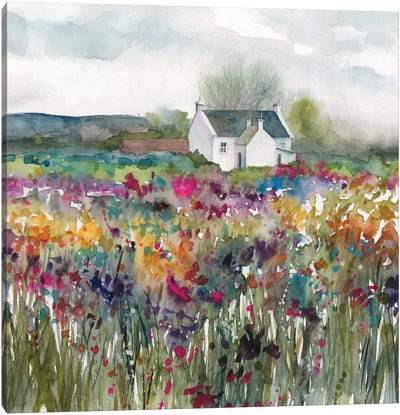 Wildflower Cottage Canvas Art Print - Large Art for Living Room