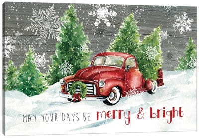 Merry and Bright Christmas Truck Canvas Art Print - Large Christmas Art