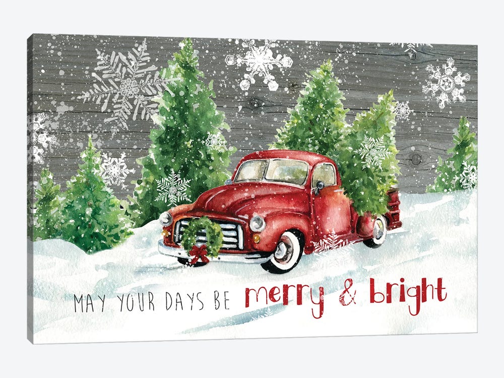 Merry and Bright Christmas Truck by Carol Robinson 1-piece Canvas Artwork