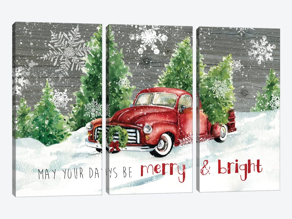 Merry and Bright Christmas Truck by Carol Robinson 3-piece Canvas Artwork