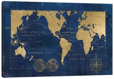 Indigo World Map Canvas Art Print - Maps & Geography