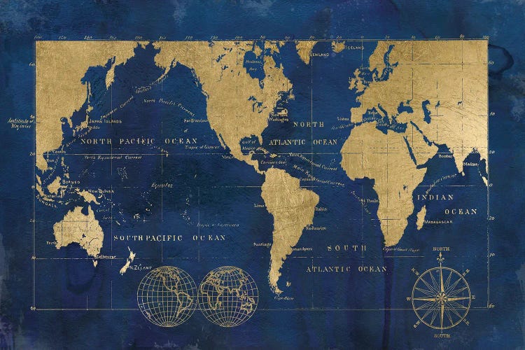 Indigo World Map by Carol Robinson canvas print
