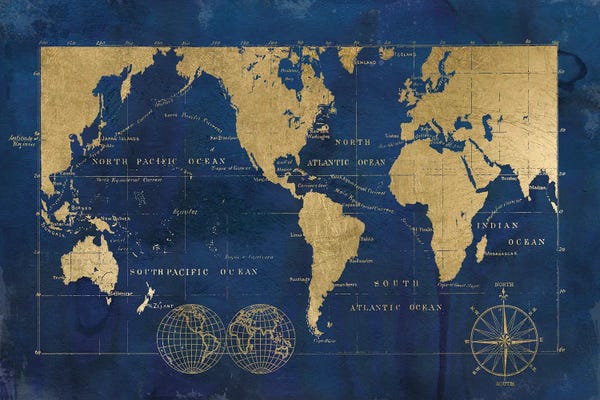 Carol Robinson: Indigo World Map by Carol Robinson