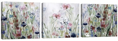 Wildflower Fields Canvas Art Print - 3-Piece Panoramic Art