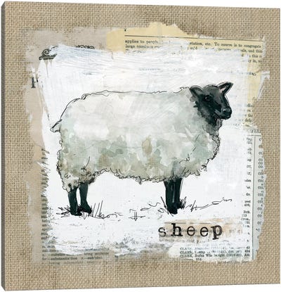 Burlap Sheep Canvas Art Print - Evergreen & Burlap