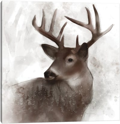 Forest Deer Canvas Art Print - Pine Tree Art