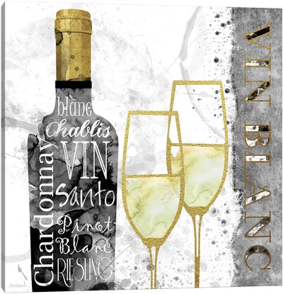 Glam White Wine Canvas Art Print - Food & Drink Typography