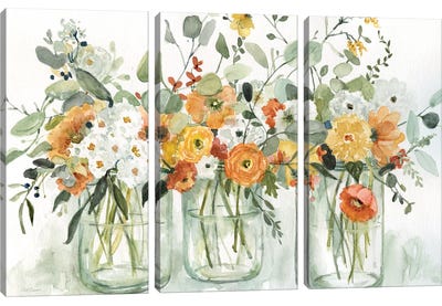 Trois Beauties Canvas Art Print - 3-Piece Floral & Botanical Art