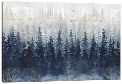 Misty Indigo Forest Canvas Art Print - Pine Tree Art
