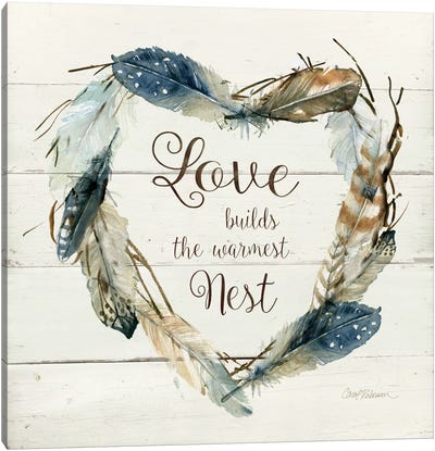 Feather Love Nest Canvas Art Print - Romantic Bedroom Art
