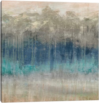 Treeline Reflections Canvas Art Print - Teal Abstract Art