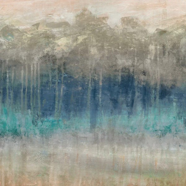 Teal Abstract Art: Treeline Reflections by Carol Robinson
