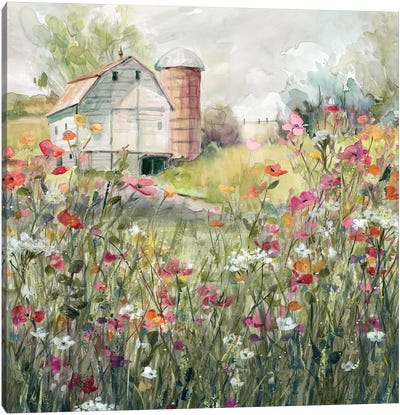 Farm in Bloom Canvas Art Print - Field, Grassland & Meadow Art