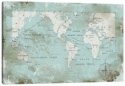 Ocean Blue Canvas Art Print - World Map Art